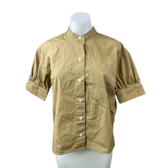 Banana Republic Women's Tan Khaki Short Sleeve Mock Button Down Shirt Top Size S - Picture 1 of 4